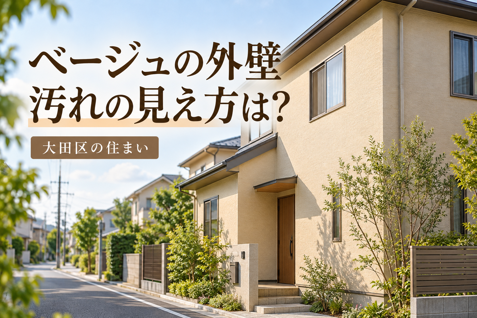 道路沿いのベージュの外壁と汚れの見え方を考える画像