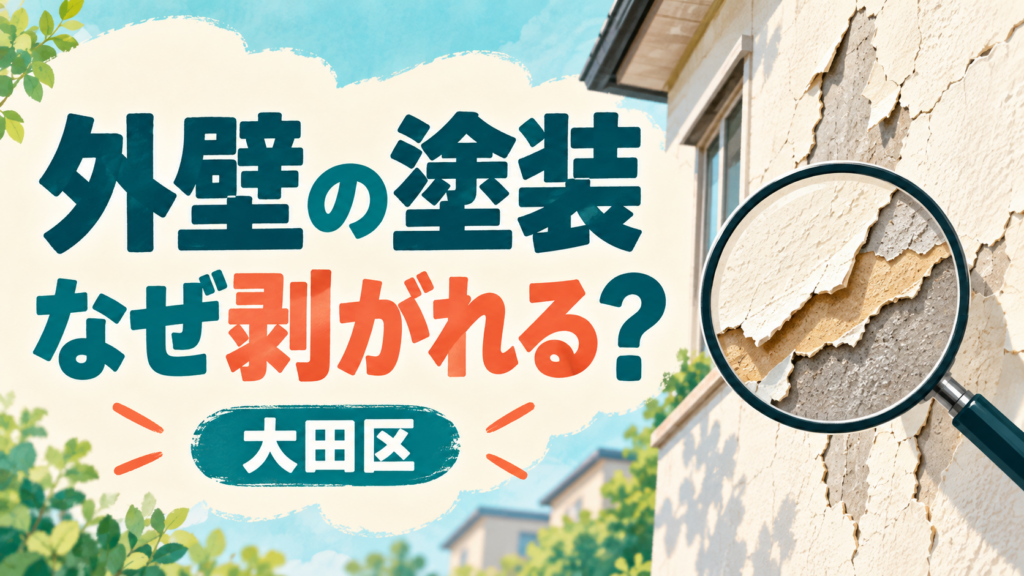 外壁の塗装が剥がれる原因を虫眼鏡で確認するイメージイラスト